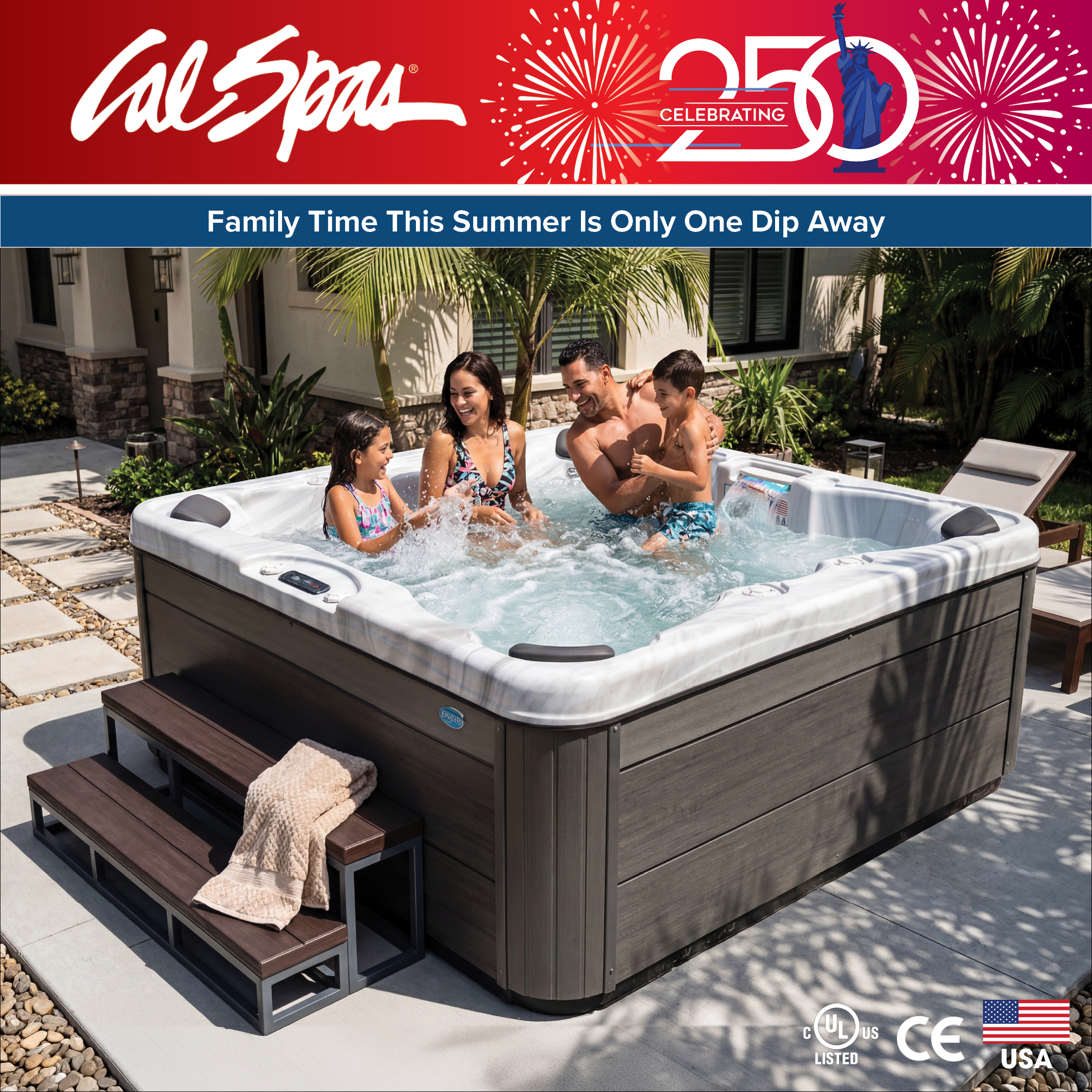 Calspas hot tub being used in a family setting - Myrtle Beach